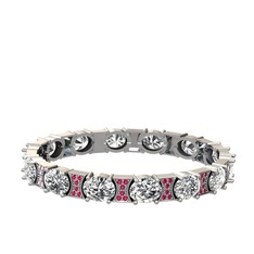 Beyaz zirkon ve rodolit garnet 18 ayar beyaz altın bilezik