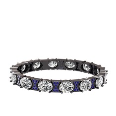 Vanea Bilezik - Swarovski ve lab safir 925 ayar siyah rodyum kaplama gümüş bilezik #11suue3
