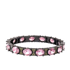 Pembe kuvars ve peridot 925 ayar siyah rodyum kaplama gümüş bilezik