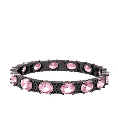 Vanea Bilezik - Pembe kuvars ve siyah zirkon 925 ayar siyah rodyum kaplama gümüş bilezik #1ppnxj4