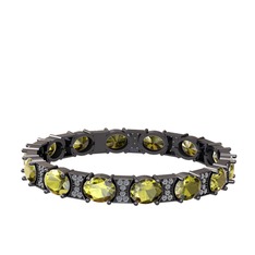 Vanea Bilezik - Peridot ve pırlanta 925 ayar siyah rodyum kaplama gümüş bilezik (1.95 karat) #1vnp22x