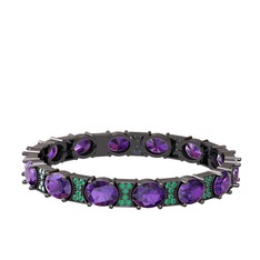 Vanea Bilezik - Ametist ve kök zümrüt 925 ayar siyah rodyum kaplama gümüş bilezik #1wz7jfl