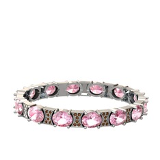 Pembe kuvars ve dumanlı kuvars 18 ayar beyaz altın bilezik