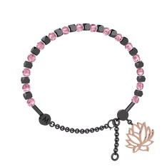 Mitra Lotus Bilezik - Pembe kuvars 925 ayar siyah rodyum kaplama gümüş bilezik #149rfwl