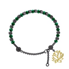 Mitra Lotus Bilezik - Yeşil kuvars 925 ayar siyah rodyum kaplama gümüş bilezik #14uh0qm