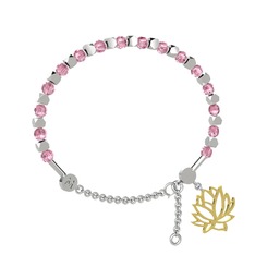 Mitra Lotus Bilezik - Pembe kuvars 8 ayar beyaz altın bilezik #15ebqx1