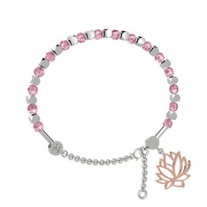 Mitra Lotus Bilezik - Pembe kuvars 8 ayar beyaz altın bilezik #1n07xm8