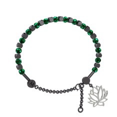 Mitra Lotus Bilezik - Yeşil kuvars 925 ayar siyah rodyum kaplama gümüş bilezik #2udjk4