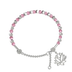 Mitra Lotus Bilezik - Pembe kuvars 8 ayar beyaz altın bilezik #35b44m