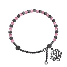 Mitra Lotus Bilezik - Pembe kuvars 925 ayar siyah rodyum kaplama gümüş bilezik #48m19i