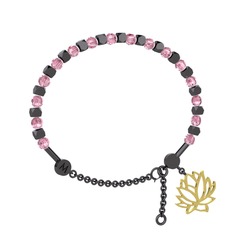 Mitra Lotus Bilezik - Pembe kuvars 925 ayar siyah rodyum kaplama gümüş bilezik #lvr8yb