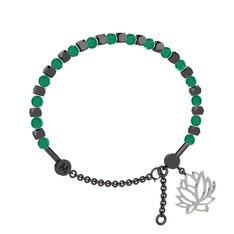 Mitra Lotus Bilezik - Kök zümrüt 925 ayar siyah rodyum kaplama gümüş bilezik #x3cvnu