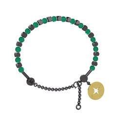 Mitra Pusula Bilezik - Kök zümrüt 925 ayar siyah rodyum kaplama gümüş bilezik #100gey7