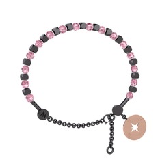 Pembe kuvars 925 ayar siyah rodyum kaplama gümüş bilezik