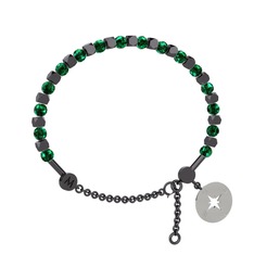 Mitra Pusula Bilezik - Yeşil kuvars 925 ayar siyah rodyum kaplama gümüş bilezik #1c9dp5g