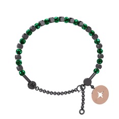 Mitra Pusula Bilezik - Yeşil kuvars 925 ayar siyah rodyum kaplama gümüş bilezik #1wfsvrs