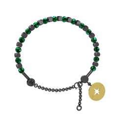 Mitra Pusula Bilezik - Yeşil kuvars 925 ayar siyah rodyum kaplama gümüş bilezik #6u8qus