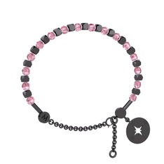 Mitra Pusula Bilezik - Pembe kuvars 925 ayar siyah rodyum kaplama gümüş bilezik #6yurz1