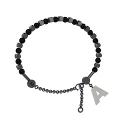 Mitra Harf Bilezik - Siyah zirkon 925 ayar siyah rodyum kaplama gümüş bilezik #16tuqea