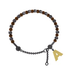 Mitra Harf Bilezik - Dumanlı kuvars 925 ayar siyah rodyum kaplama gümüş bilezik #17v2zfb