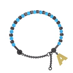 Mitra Harf Bilezik - Akuamarin 925 ayar siyah rodyum kaplama gümüş bilezik #1gys61d