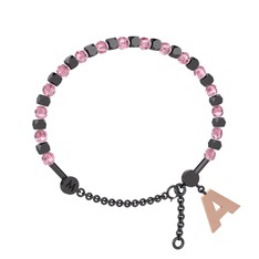 Mitra Harf Bilezik - Pembe kuvars 925 ayar siyah rodyum kaplama gümüş bilezik #233lv0