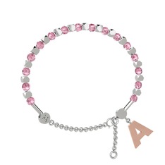 Mitra Harf Bilezik - Pembe kuvars 14 ayar beyaz altın bilezik #306ig7