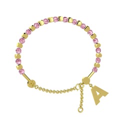 Mitra Harf Bilezik - Pembe kuvars 14 ayar altın bilezik #5y878s