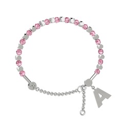 Mitra Harf Bilezik - Pembe kuvars 8 ayar beyaz altın bilezik #7bs9xc