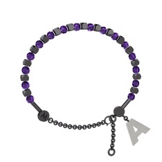 Mitra Harf Bilezik - Ametist 925 ayar siyah rodyum kaplama gümüş bilezik #dc6tfm