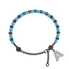 Mitra Harf Bilezik - Akuamarin 925 ayar siyah rodyum kaplama gümüş bilezik #oaag84