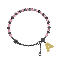 Mitra Harf Bilezik - Pembe kuvars 925 ayar siyah rodyum kaplama gümüş bilezik #sr9bj8