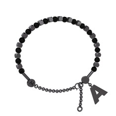 Mitra Harf Bilezik - Siyah zirkon 925 ayar siyah rodyum kaplama gümüş bilezik #w9wnbi