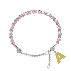 Mitra Harf Bilezik - Pembe kuvars 14 ayar beyaz altın bilezik #wao3mi