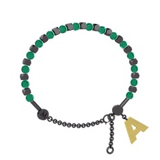 Mitra Harf Bilezik - Kök zümrüt 925 ayar siyah rodyum kaplama gümüş bilezik #xjtg49