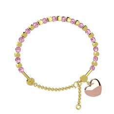 Pembe kuvars 925 ayar altın kaplama gümüş bilezik