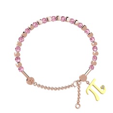 Pembe kuvars ve beyaz zirkon 18 ayar rose altın bilezik