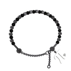 Mitra Pi Bilezik - Siyah zirkon ve swarovski 925 ayar siyah rodyum kaplama gümüş bilezik #118k8lu