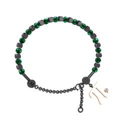 Mitra Pi Bilezik - Yeşil kuvars ve swarovski 925 ayar siyah rodyum kaplama gümüş bilezik #163kw6q