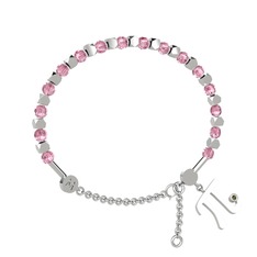 Pembe kuvars ve peridot 18 ayar beyaz altın bilezik