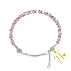 Mitra Pi Bilezik - Pembe kuvars ve swarovski 14 ayar beyaz altın bilezik #19ray1w