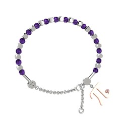 Mitra Pi Bilezik - Ametist ve pembe kuvars 14 ayar beyaz altın bilezik #1a0ki5g