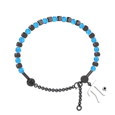 Mitra Pi Bilezik - Akuamarin ve siyah zirkon 925 ayar siyah rodyum kaplama gümüş bilezik #1ch2elk