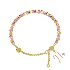 Mitra Pi Bilezik - Pembe kuvars ve swarovski 925 ayar altın kaplama gümüş bilezik #1e6uhol