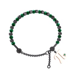 Mitra Pi Bilezik - Yeşil kuvars ve kök zümrüt 925 ayar siyah rodyum kaplama gümüş bilezik #1eoyagb