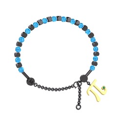 Mitra Pi Bilezik - Akuamarin ve yeşil kuvars 925 ayar siyah rodyum kaplama gümüş bilezik #1fsn9go