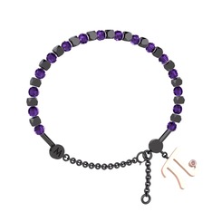 Mitra Pi Bilezik - Ametist ve pembe kuvars 925 ayar siyah rodyum kaplama gümüş bilezik #1h0cc2c