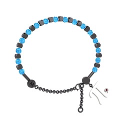 Mitra Pi Bilezik - Akuamarin ve kök yakut 925 ayar siyah rodyum kaplama gümüş bilezik #1h830cx