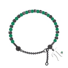 Mitra Pi Bilezik - Kök zümrüt ve yeşil kuvars 925 ayar siyah rodyum kaplama gümüş bilezik #1j7csvx