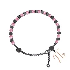Pembe kuvars ve beyaz zirkon 925 ayar siyah rodyum kaplama gümüş bilezik